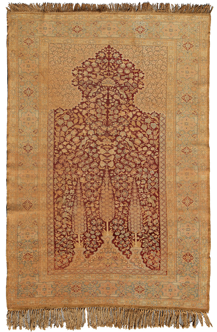 Antique Turkish Kayseri | Beige and Burgundy Rug