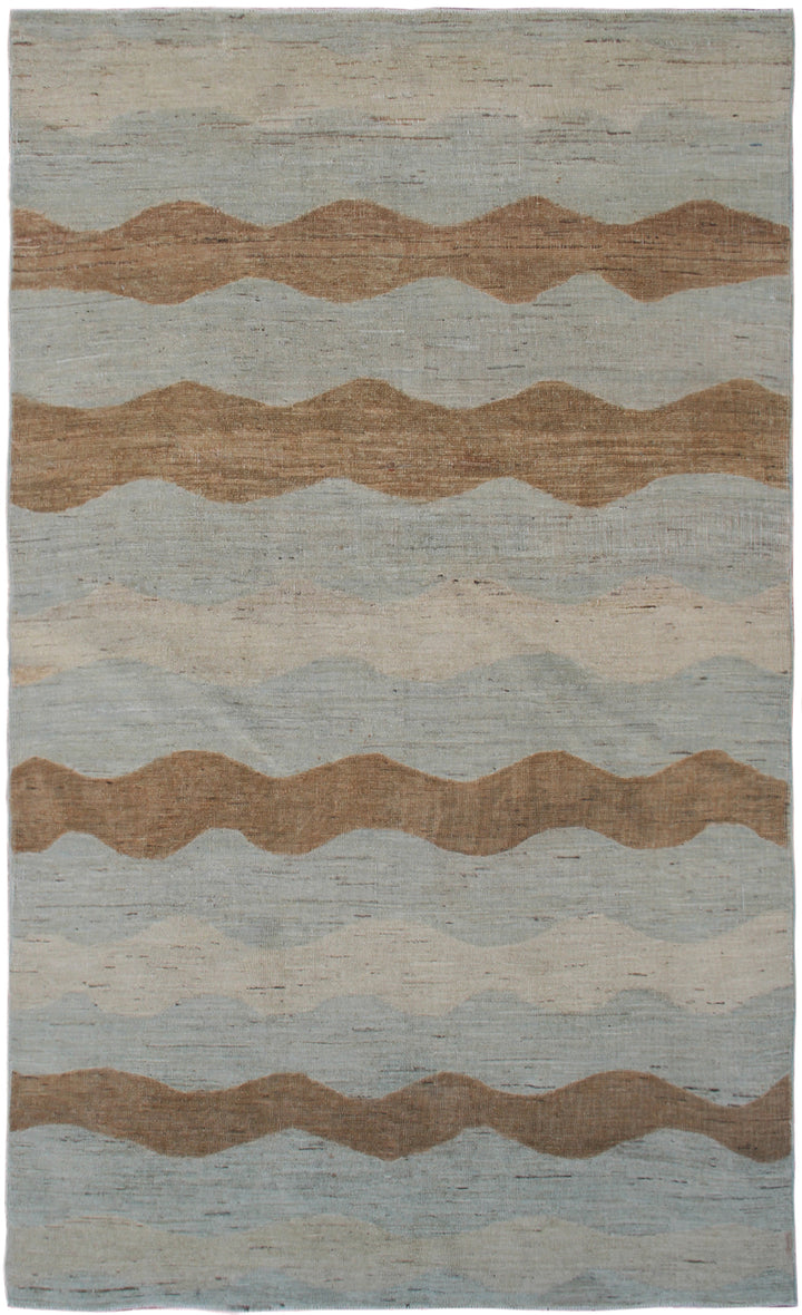 4x6 Ariana Modern Blue and Terracotta Wavy Design Rug