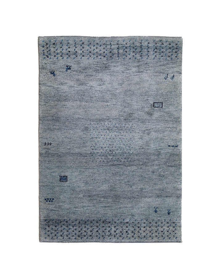 4x6 Indian Gabbeh hand-knotted blue organic wool rug by Ariana Rugs West Hollywood