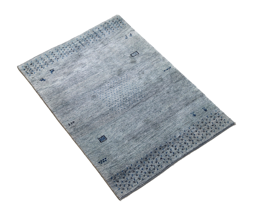 4x6 Indian Gabbeh hand-knotted blue organic wool rug by Ariana Rugs West Hollywood
