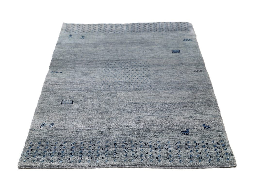 4x6 Indian Gabbeh hand-knotted blue organic wool rug by Ariana Rugs West Hollywood