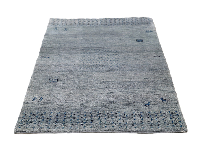 4x6 Indian Gabbeh hand-knotted blue organic wool rug by Ariana Rugs West Hollywood