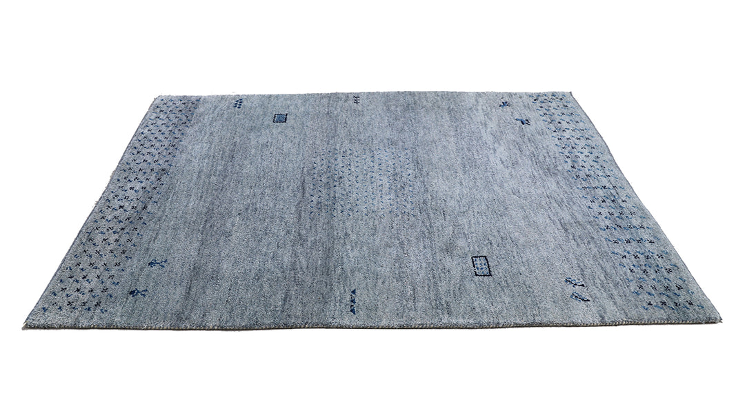 4x6 Indian Gabbeh hand-knotted blue organic wool rug by Ariana Rugs West Hollywood