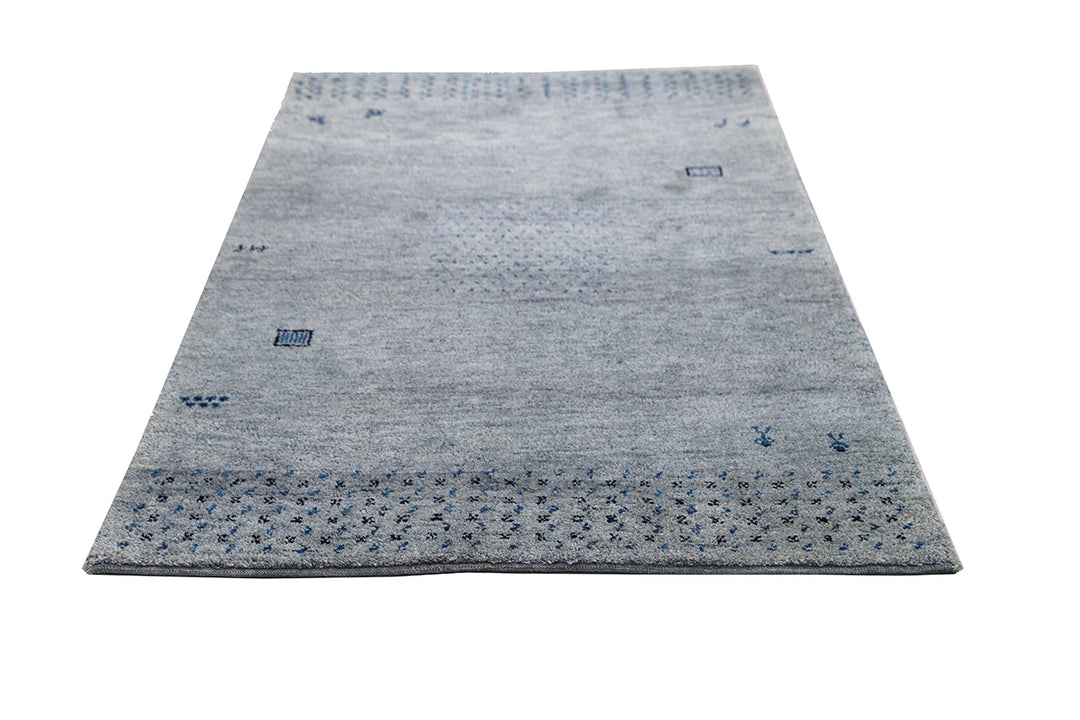 4x6 Indian Gabbeh hand-knotted blue organic wool rug by Ariana Rugs West Hollywood