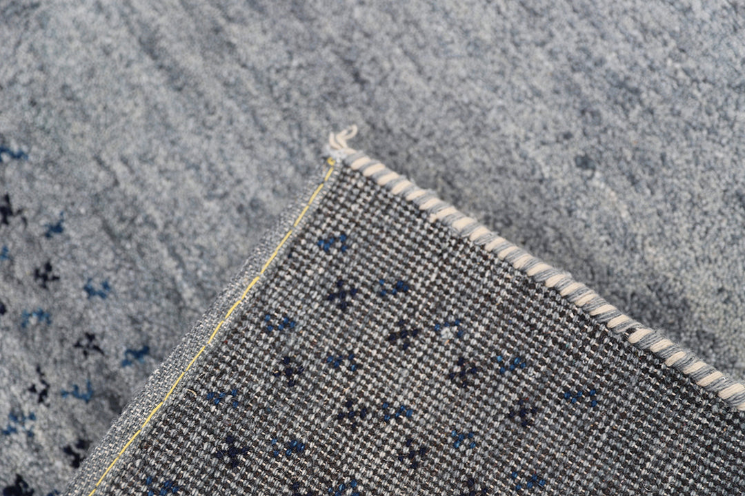 4x6 Indian Gabbeh hand-knotted blue organic wool rug by Ariana Rugs West Hollywood