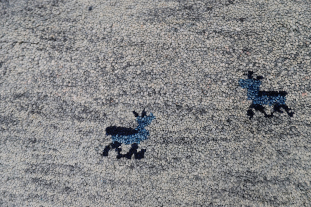 4x6 Indian Gabbeh hand-knotted blue organic wool rug by Ariana Rugs West Hollywood
