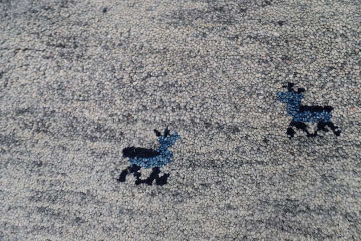 4x6 Indian Gabbeh hand-knotted blue organic wool rug by Ariana Rugs West Hollywood