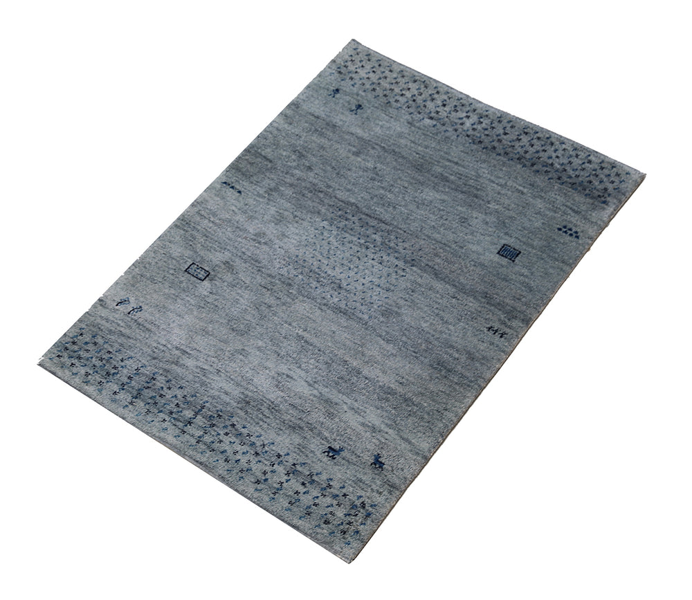 4x6 Indian Gabbeh hand-knotted blue organic wool rug by Ariana Rugs West Hollywood