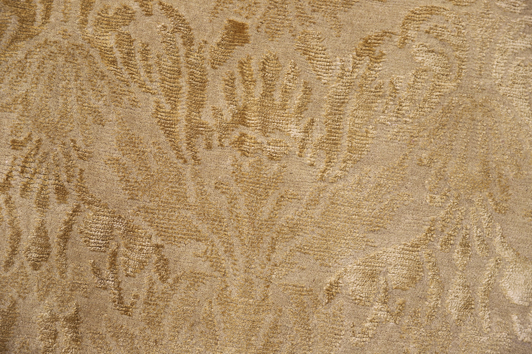 4'x6' Nepalese or Tibetan Rug | Gold Silk & Wool Floral Area Rug