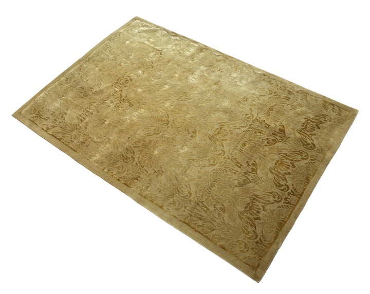 4'x6' Nepalese or Tibetan Rug | Gold Silk & Wool Floral Area Rug