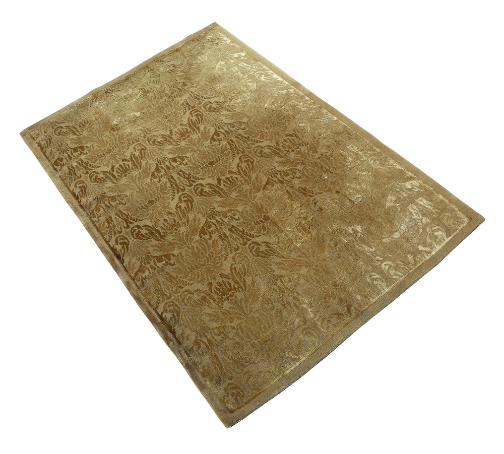 4'x6' Nepalese or Tibetan Rug | Gold Silk & Wool Floral Area Rug