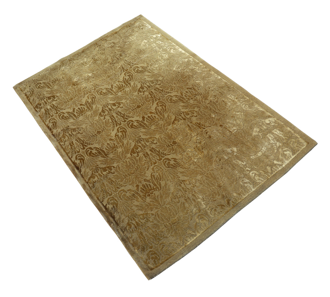 4'x6' Nepalese or Tibetan Rug | Gold Silk & Wool Floral Area Rug