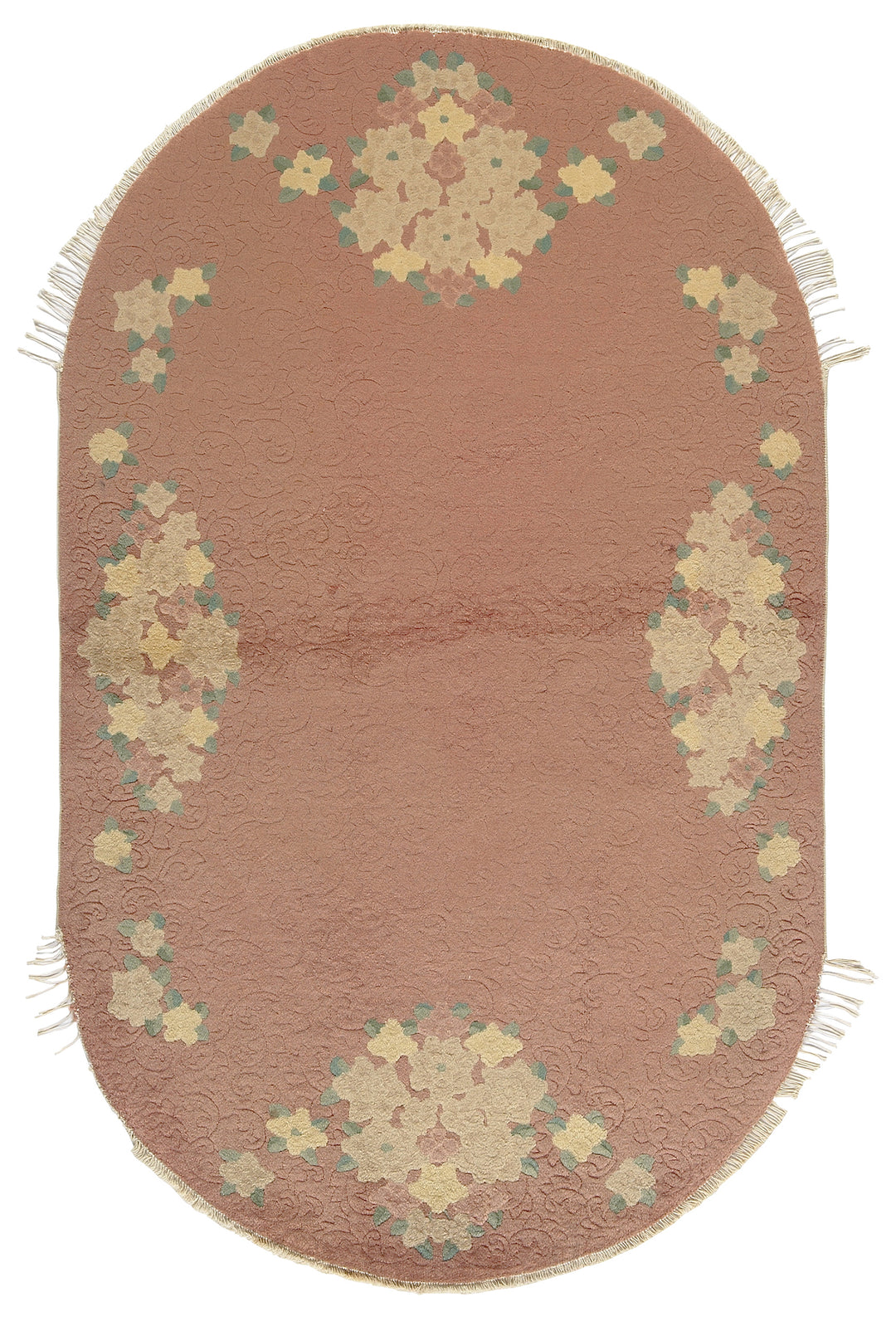 4'x6' Oval Peach Floral Chinese Art Deco Rug