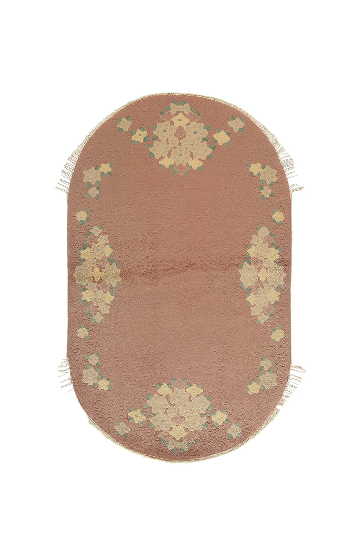 4'x6' Oval Peach Floral Chinese Art Deco Rug