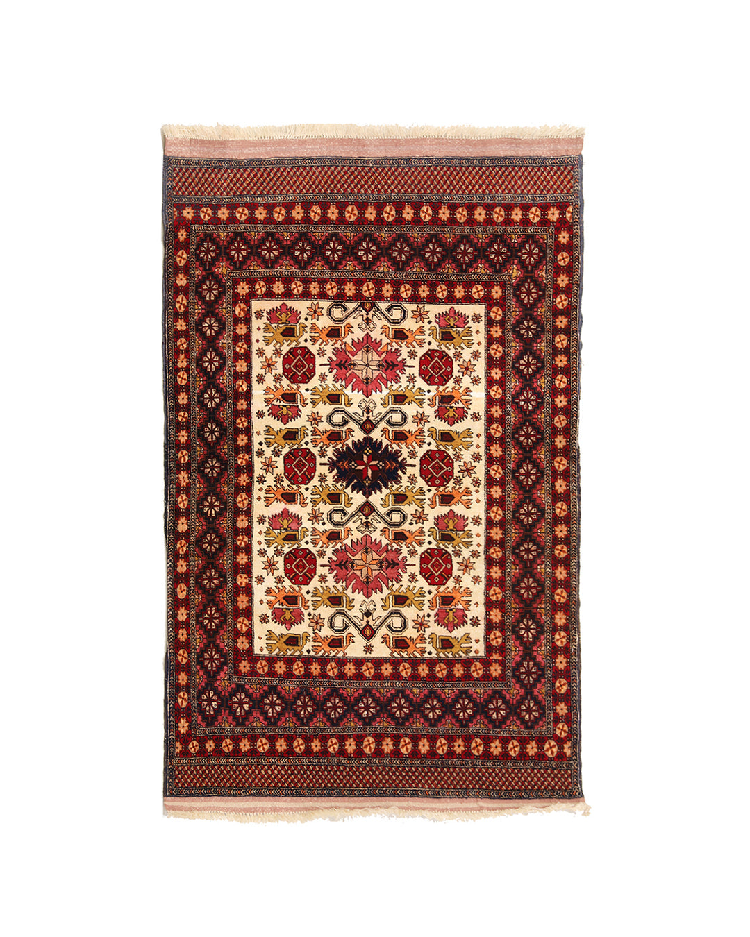 4'x6' Small Floral Geometric Hand-Knotted Rug | Wool & Silk Rug