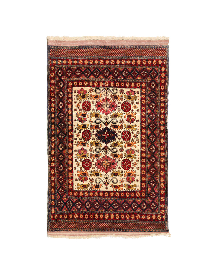 4'x6' Small Floral Geometric Hand-Knotted Rug | Wool & Silk Rug