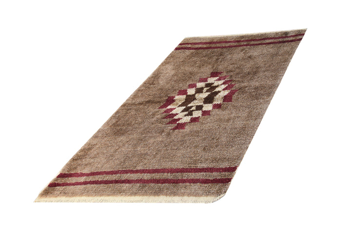 Mid-Century Turkish Tulu Shag Rug with Geometric Tribal Motif - 4' x 6'