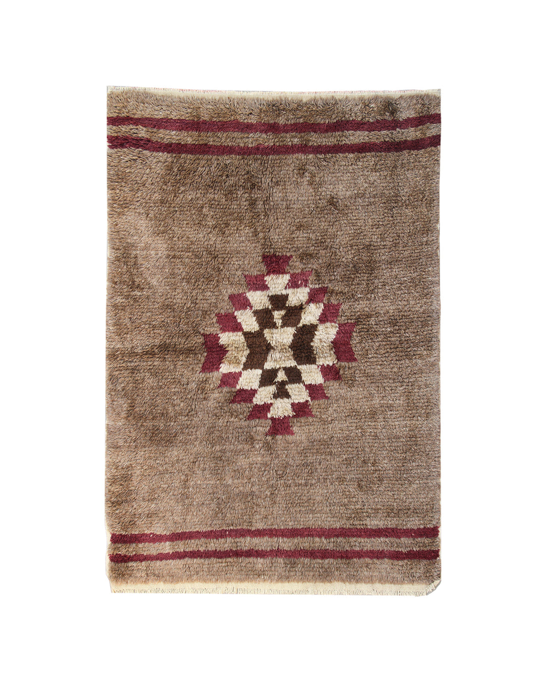 Mid-Century Turkish Tulu Shag Rug with Geometric Tribal Motif - 4' x 6'