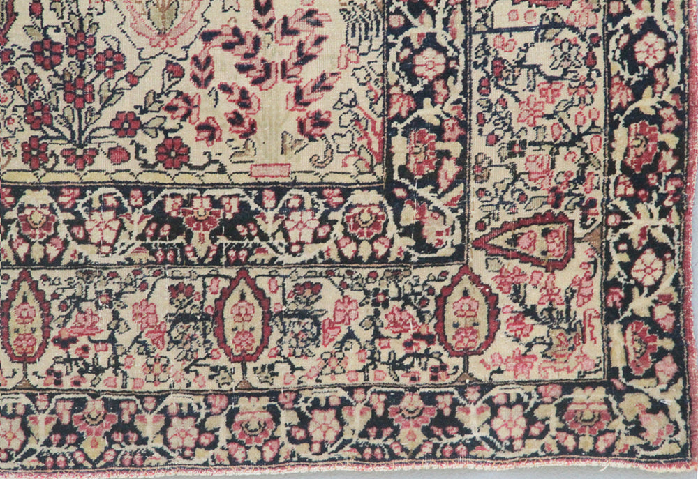 7.02 x 4.04 19th century antique Persian Kermanshah rug depicting a garden scene with a central Tree of Life motif.