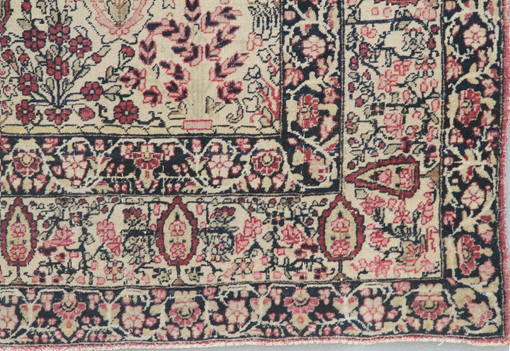 7.02 x 4.04 19th century antique Persian Kermanshah rug depicting a garden scene with a central Tree of Life motif.