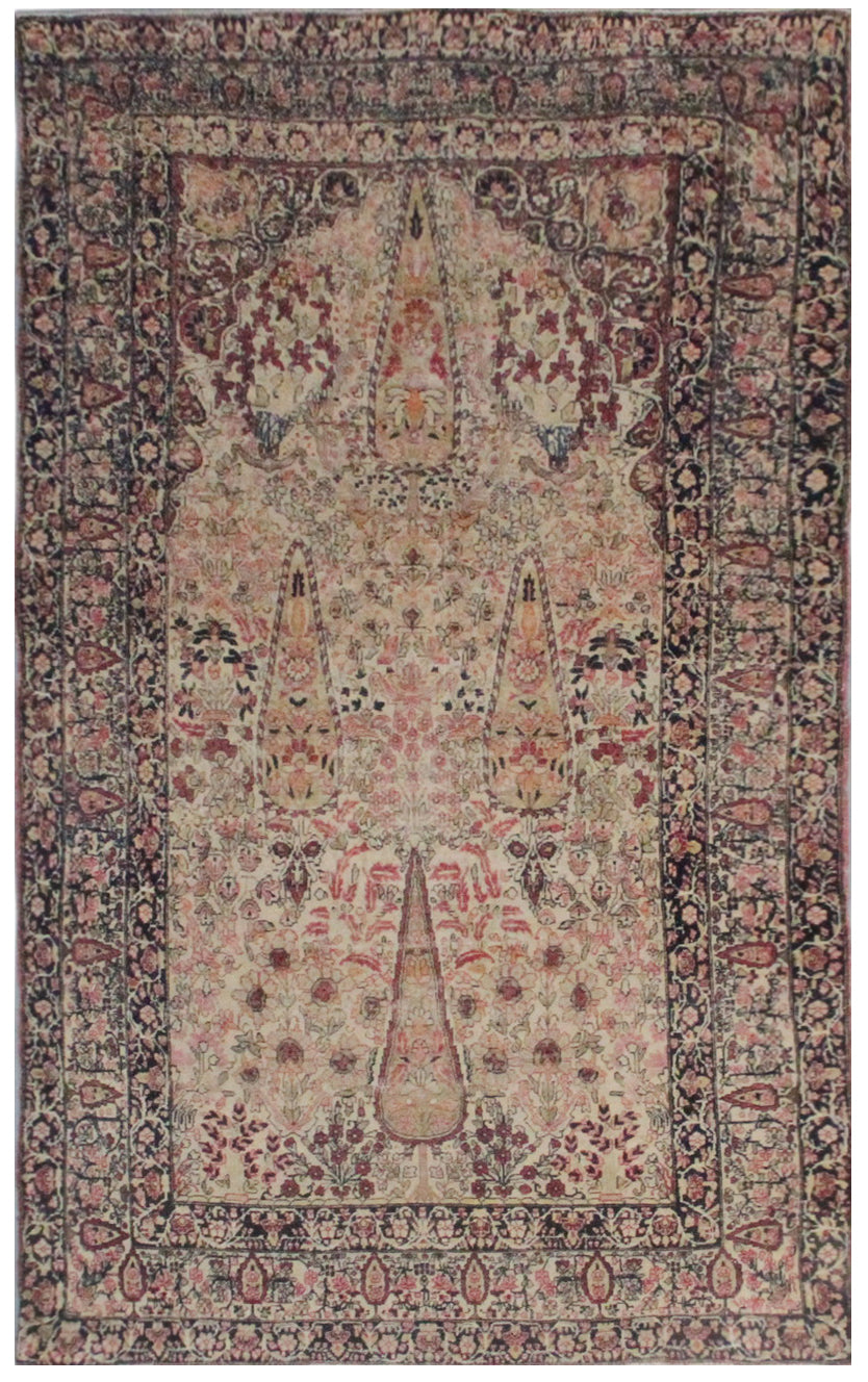 7.02 x 4.04 19th century antique Persian Kermanshah rug depicting a garden scene with a central Tree of Life motif.