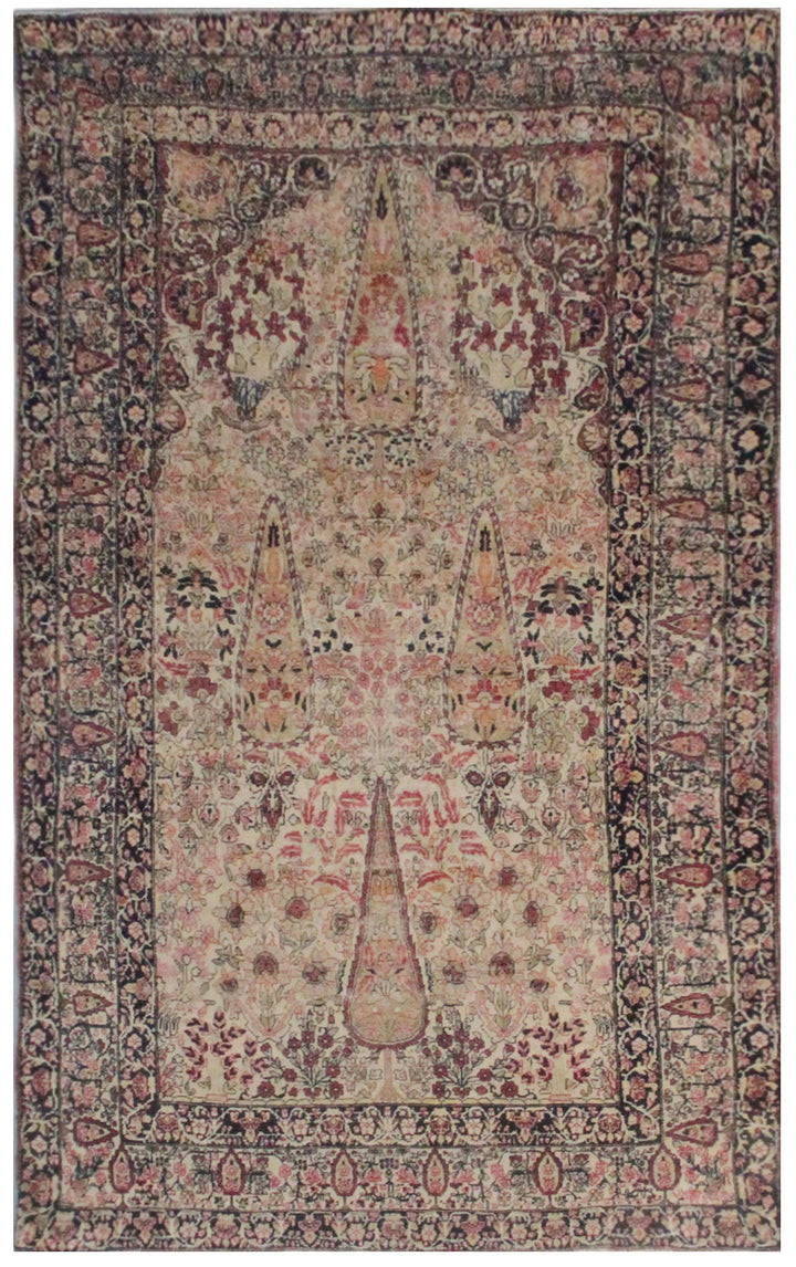 7.02 x 4.04 19th century antique Persian Kermanshah rug depicting a garden scene with a central Tree of Life motif.