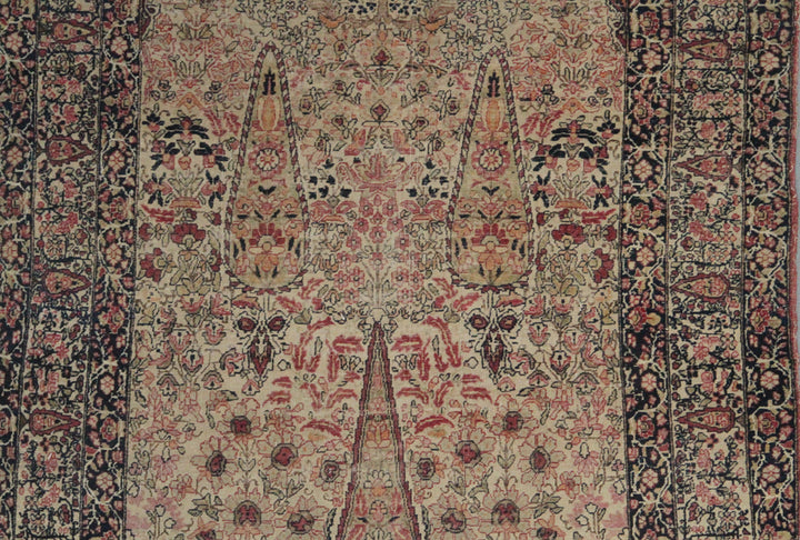 7.02 x 4.04 19th century antique Persian Kermanshah rug depicting a garden scene with a central Tree of Life motif.