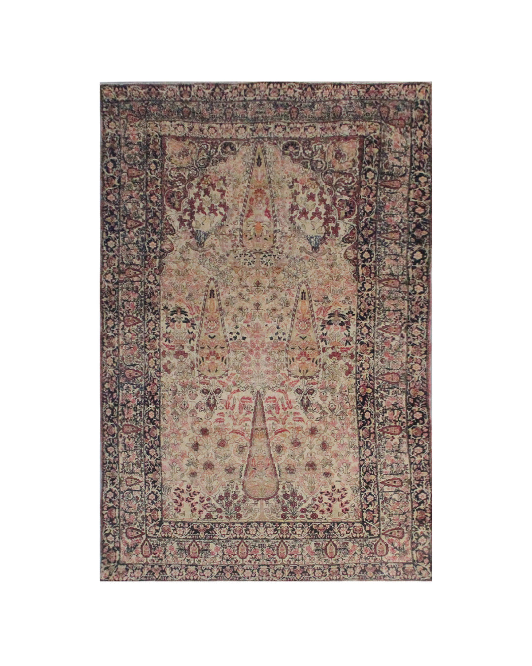 7.02 x 4.04 19th century antique Persian Kermanshah rug depicting a garden scene with a central Tree of Life motif.