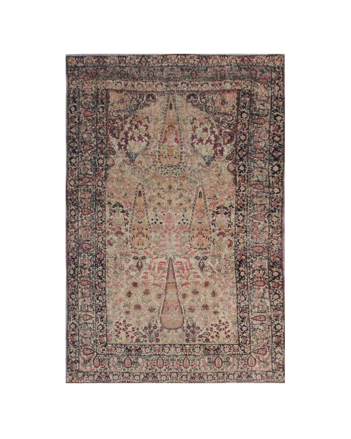 7.02 x 4.04 19th century antique Persian Kermanshah rug depicting a garden scene with a central Tree of Life motif.