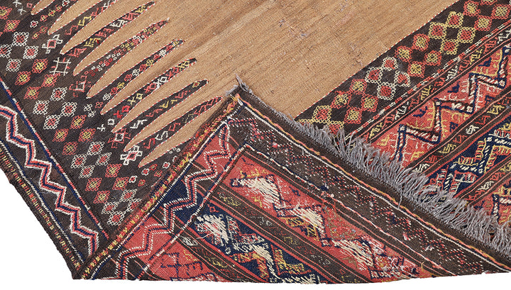 4'x8' Vintage Baluch Sofreh Kilim | Camel Hair Ground & Geometric Tribal Design