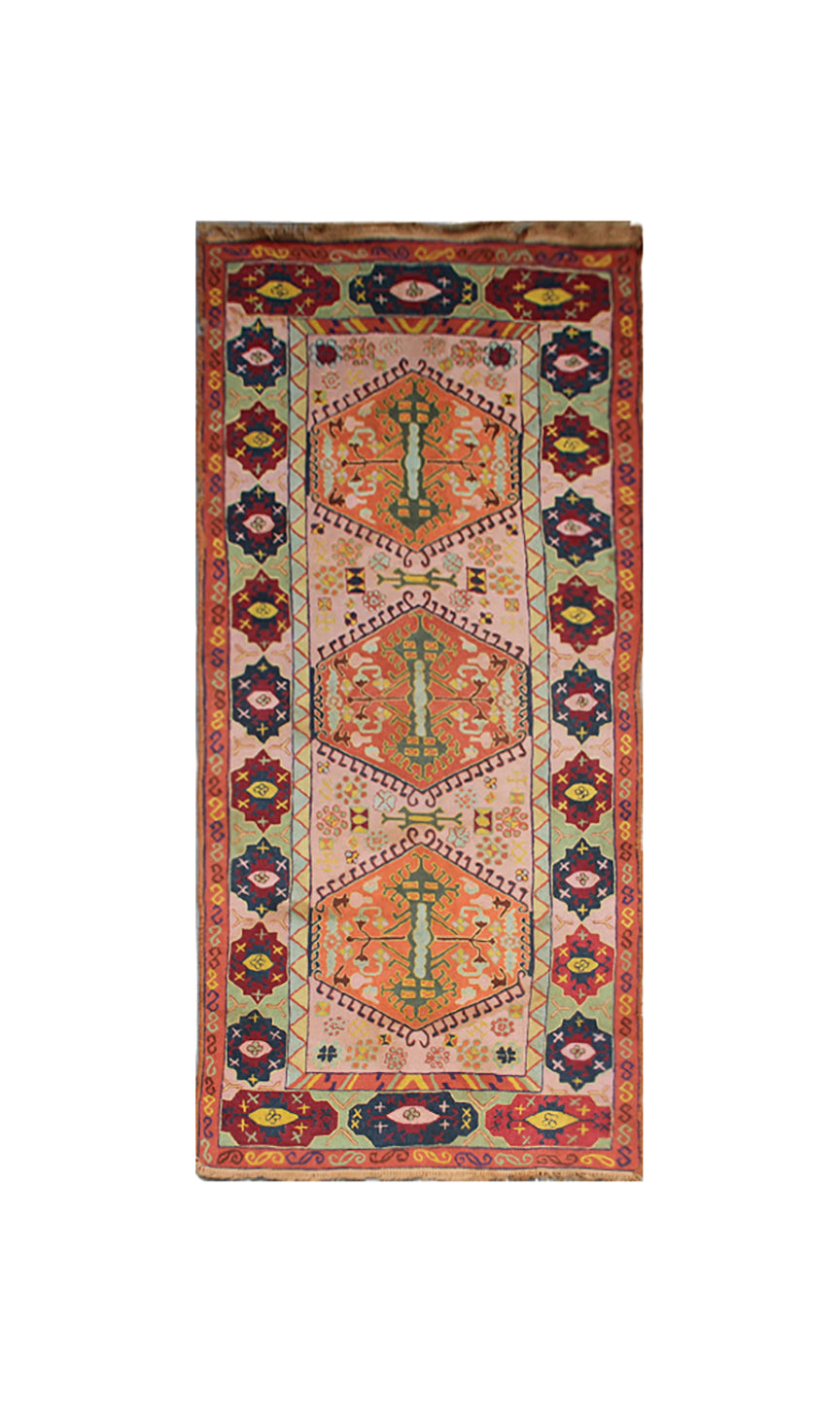 4'x9' Vintage European Tetex Hooked Rug | Caucasian Design Rug
