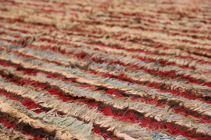 10'x13' Shaggy Wool Rug | Moroccan | Colorful Striped Rug