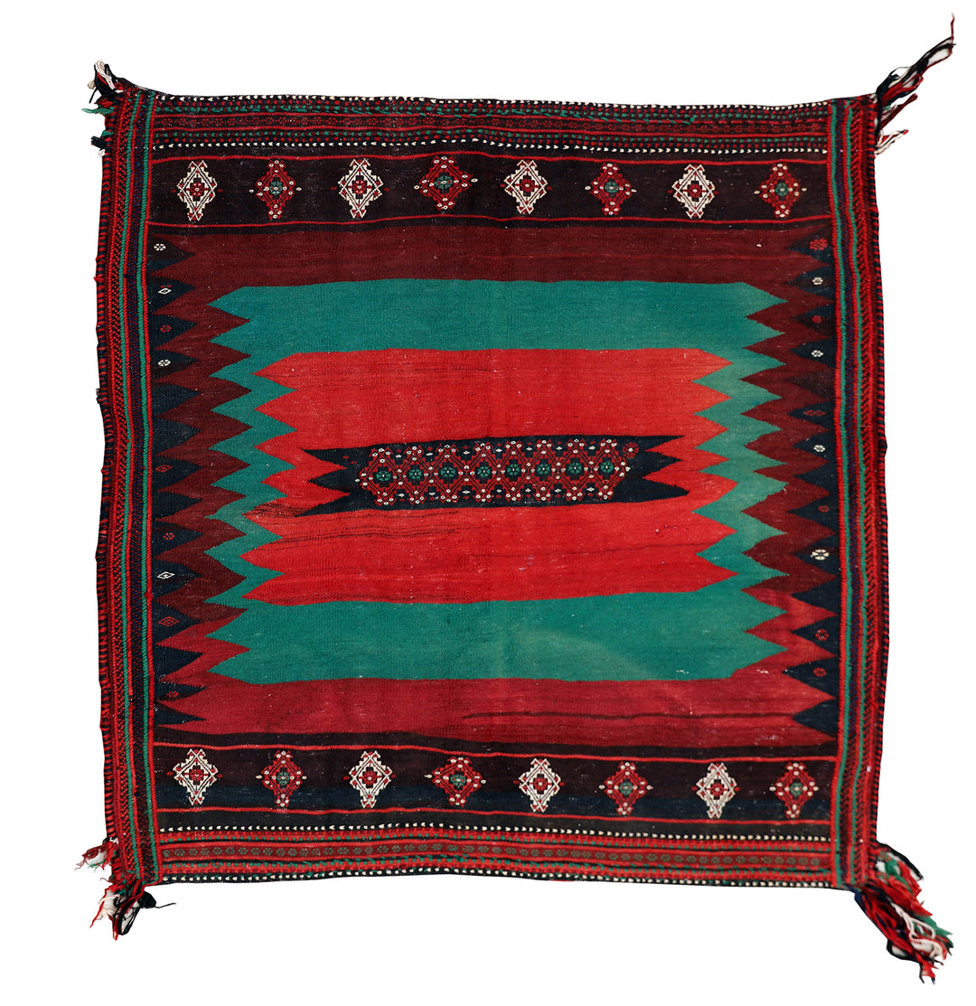 Authentic Sofreh Kilim Persian Rug | 4x4 Square Handwoven Wool Flatweave