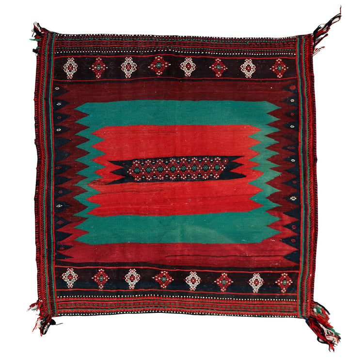 Authentic Sofreh Kilim Persian Rug | 4x4 Square Handwoven Wool Flatweave
