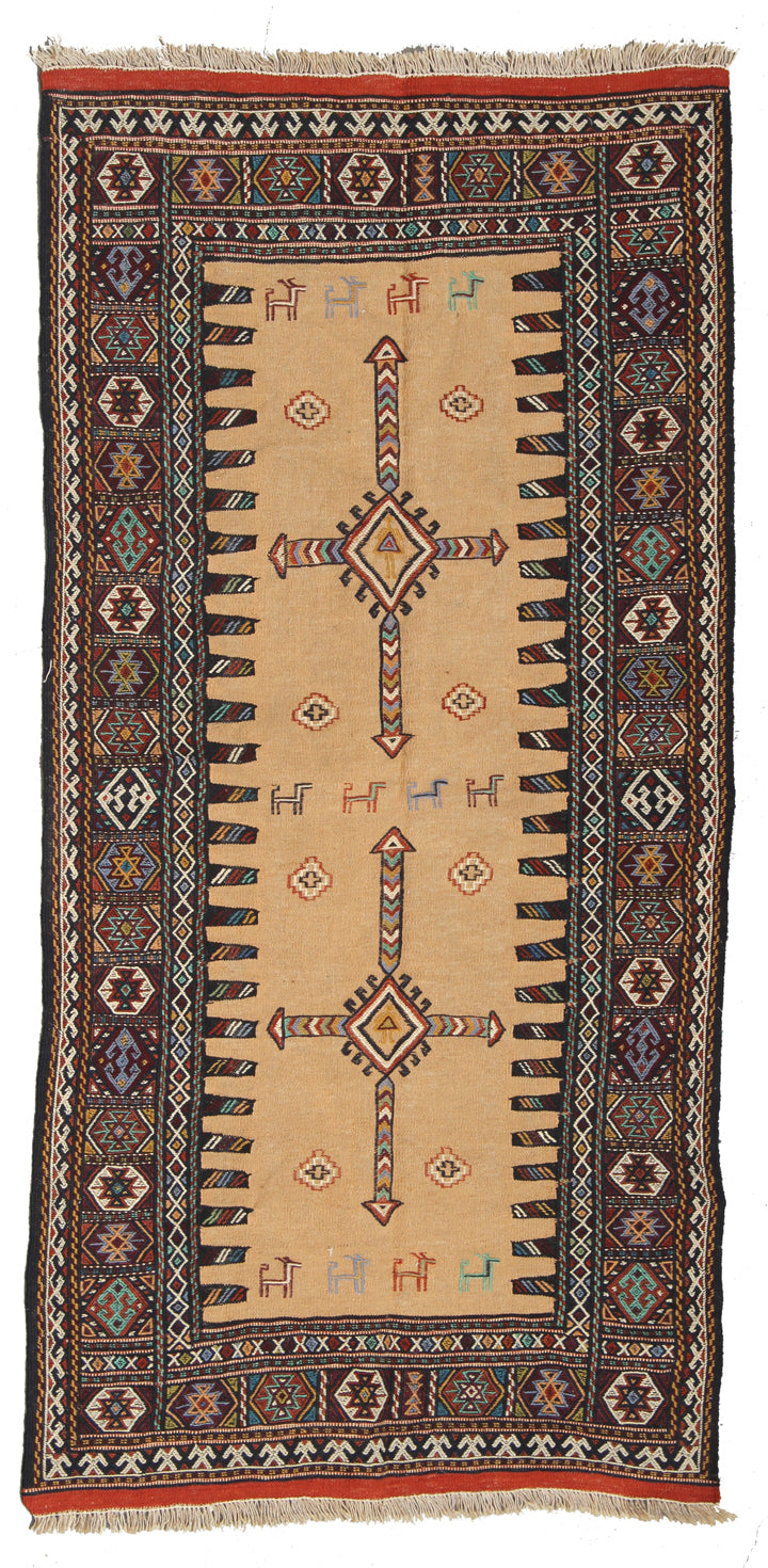 3'x6' Hand-woven Kilim with Soumak Embroidry Baluch Eastern Persian Rug