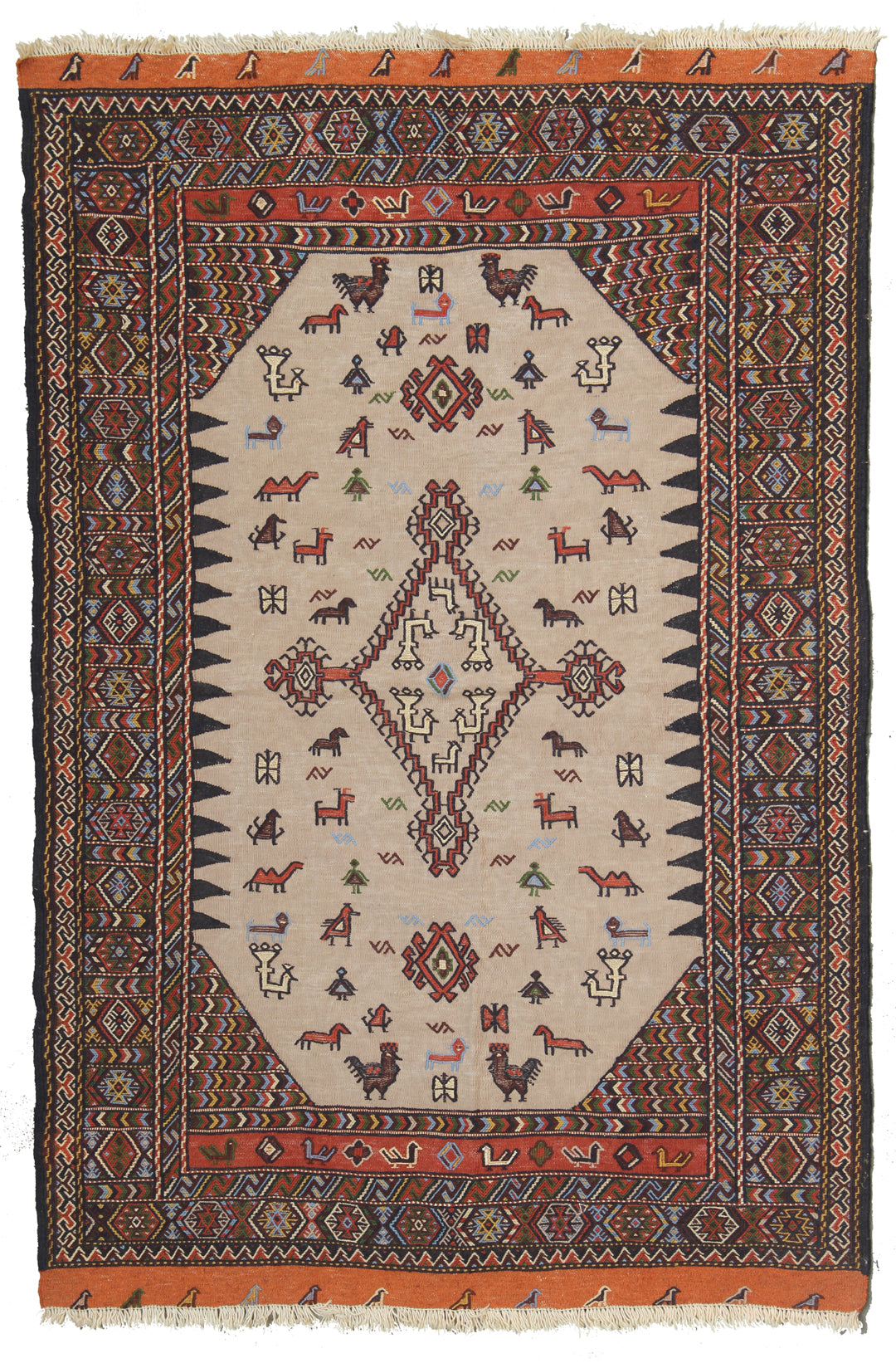 4'x4' Eastern Part of Persian Hand-woven with Soumak Embroidery Small Rug