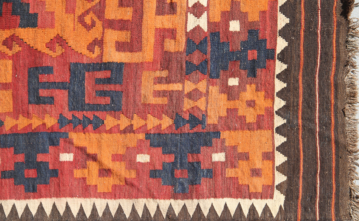 12'x20' Orange, Red and Blue Geometric Vintage Large Afghan Maimana Kilim