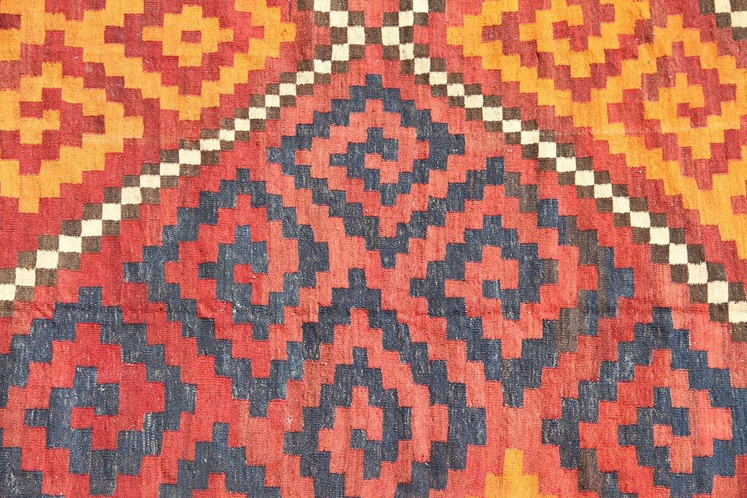 12'x20' Orange, Red and Blue Geometric Vintage Large Afghan Maimana Kilim