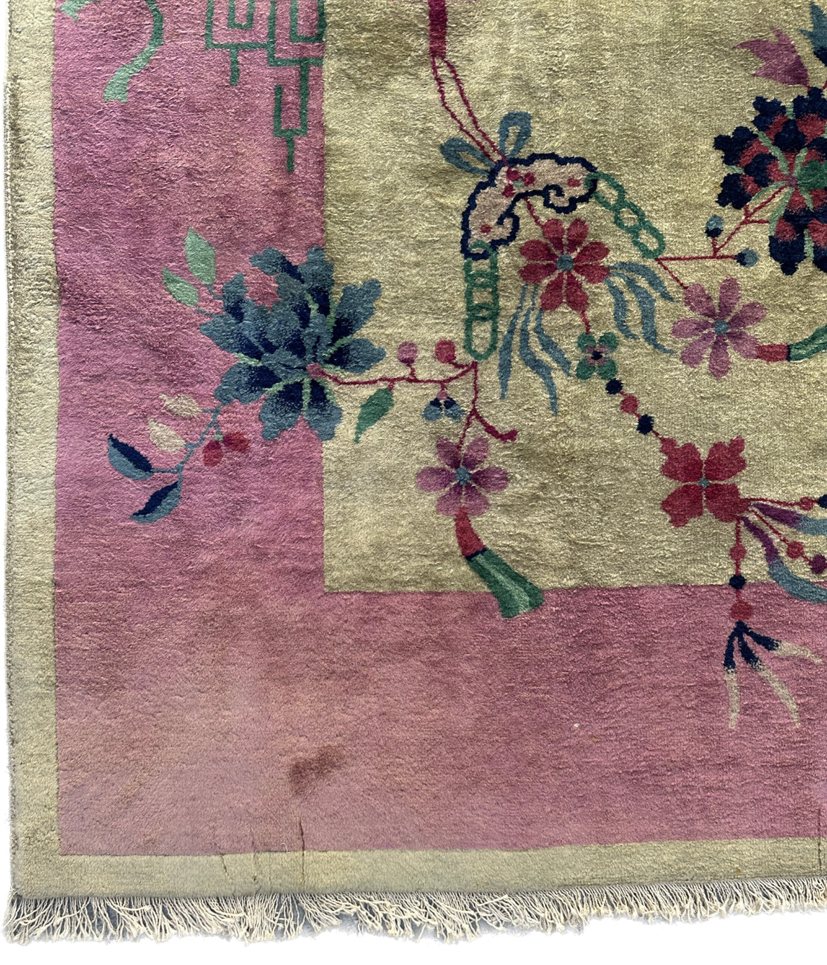 9'x11' Pink and Tan Beige Floral Vintage Chinese Art Deco Rug
