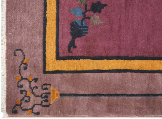 3'x5' Mauve Purple and Yellow Chinese Art Deco Rug