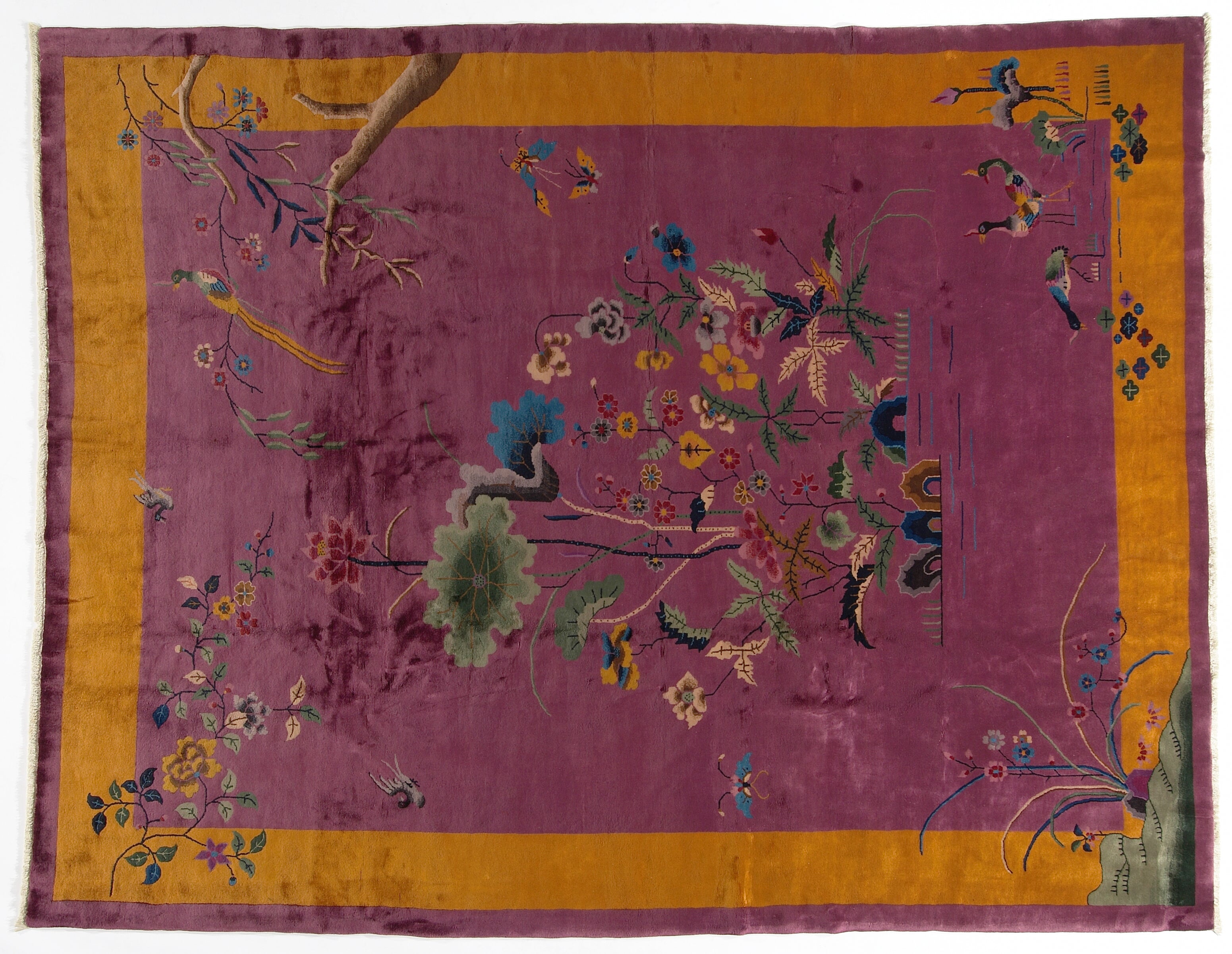 9'x12' Oriental Rug | Floral | Vintage | Art Deco | Purple, Gold