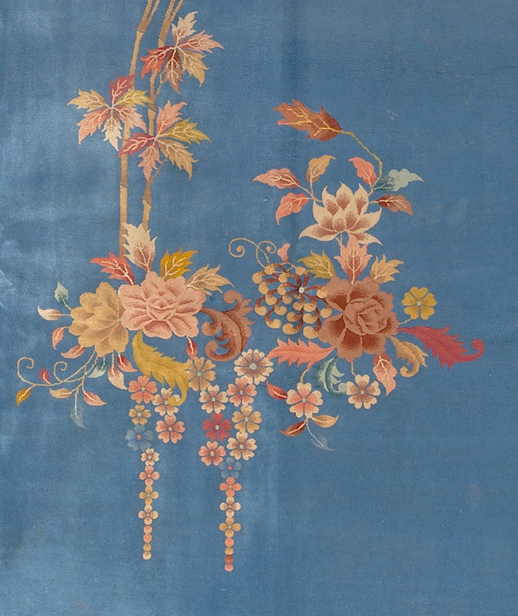 9'x12' Blue Floral Vintage Chinese Art Deco Rug