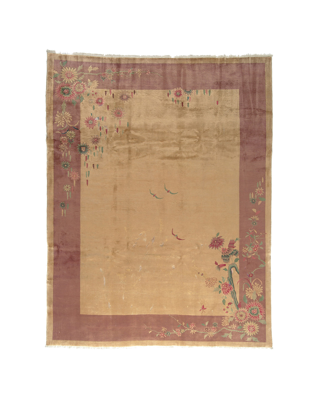 9'x12' Mauve and Tan Floral Vintage Chinese Art Deco Rug