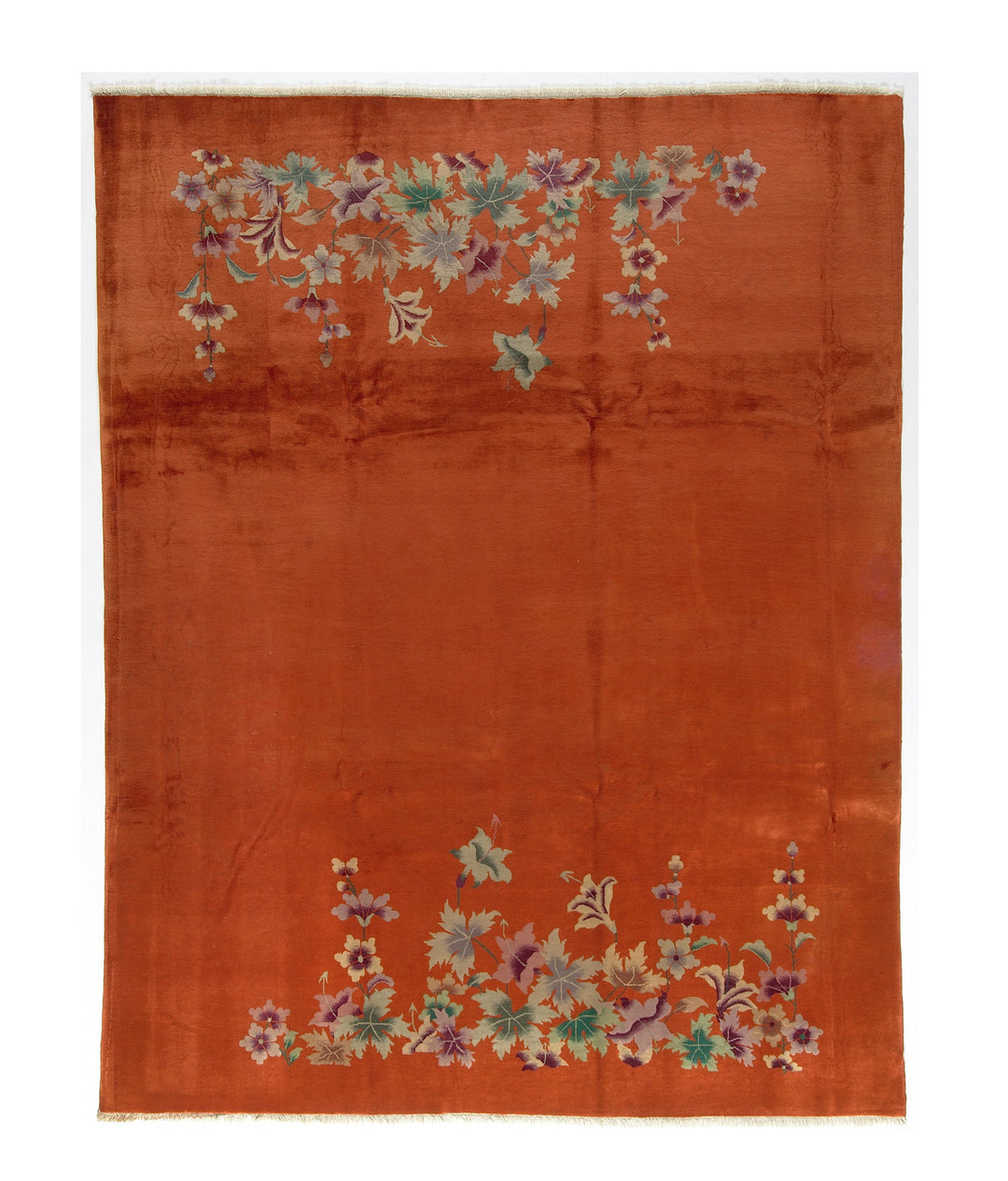9'x11' Vintage Chinese Art Deco Rug I Orange Wool Deco Rug