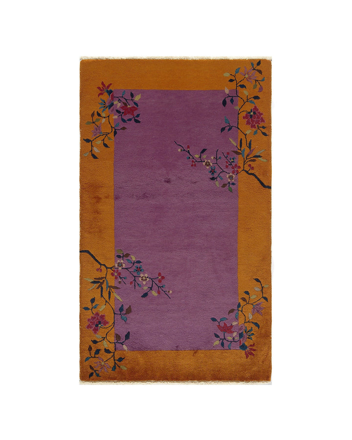 3'x5' Purple and Orange Floral Chinese Art Deco Small Size Rug