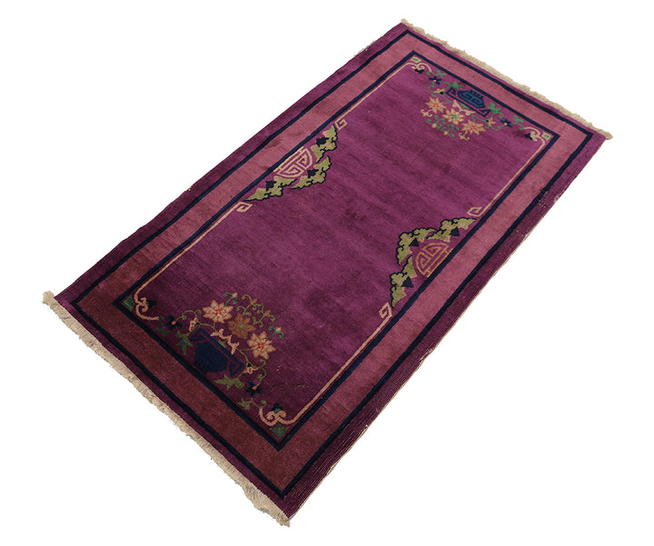 3'x6' Purple Floral Chinese Art Deco Rug