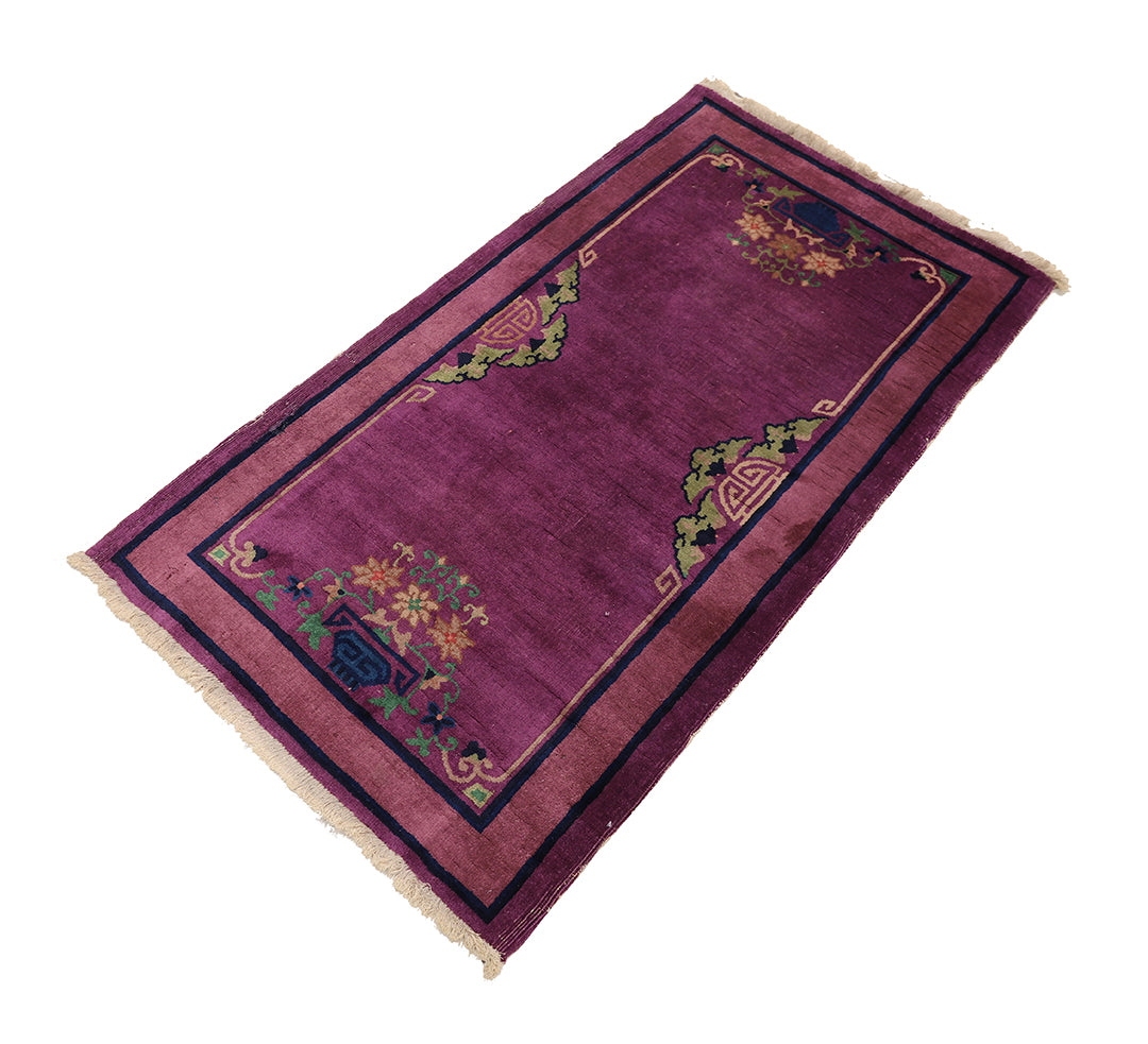 3'x6' Purple Floral Chinese Art Deco Rug