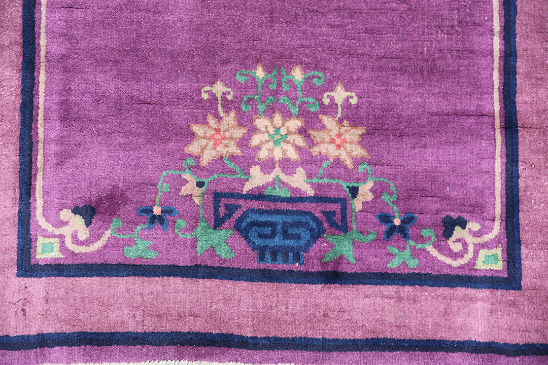 3'x6' Purple Floral Chinese Art Deco Rug