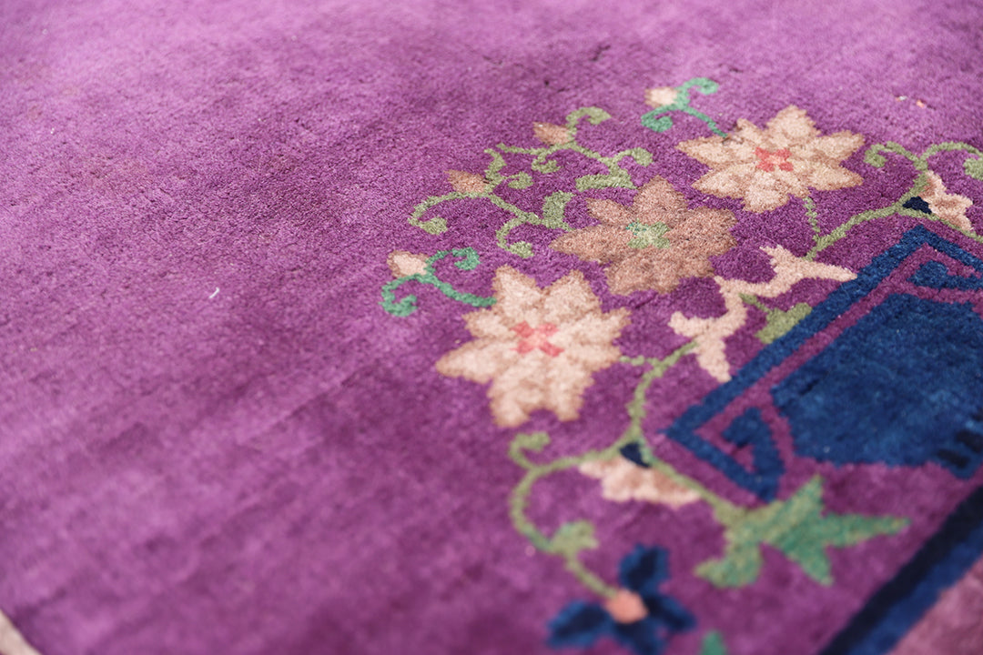 3'x6' Purple Floral Chinese Art Deco Rug