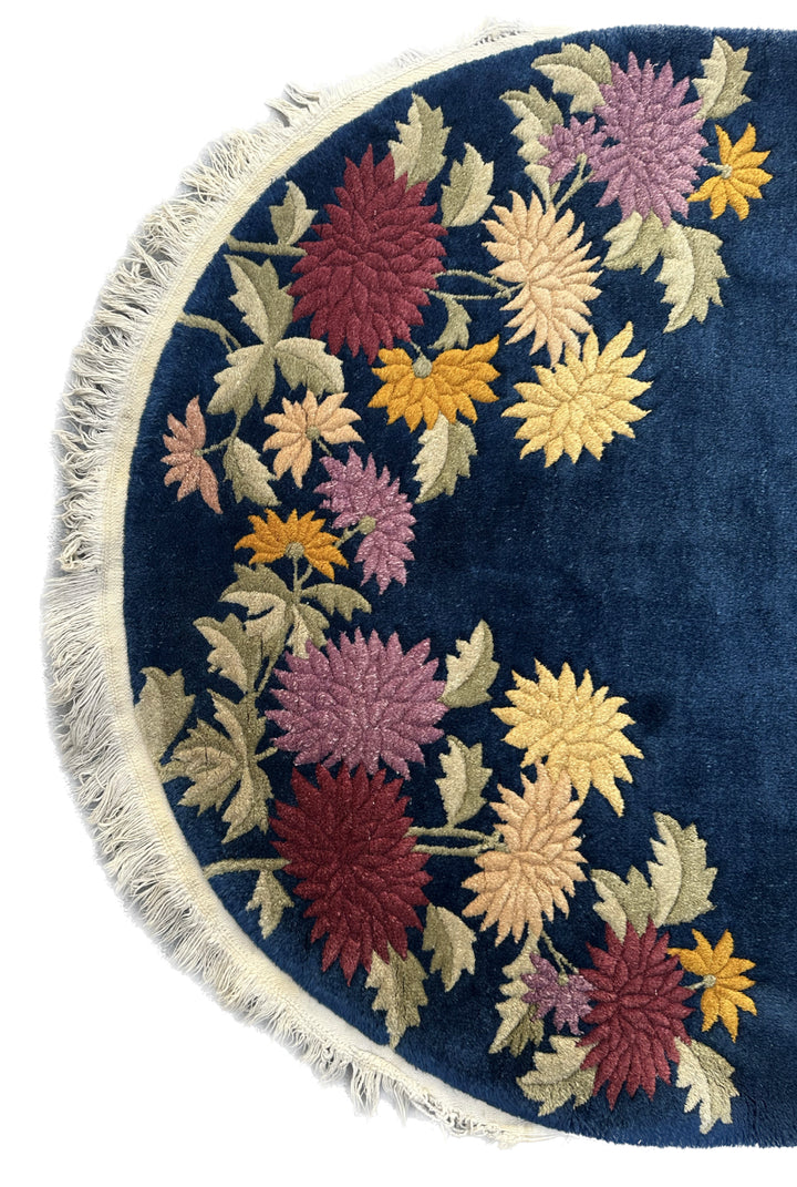 7'x4' Blue Floral Oval Vintage Chinese Art Deco Rug